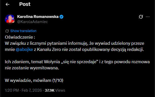 Oświadczenie Przewodniczącej Stowarzyszenia Pojednanie Polsko-Ukraińskie